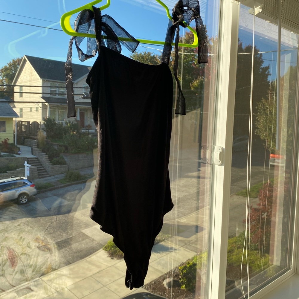 Blue Blush | black bodysuit with ribbon straps ~ size small and worn once